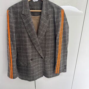 Ladies Penn & Ink Plaid Blazer with Orange Stripes